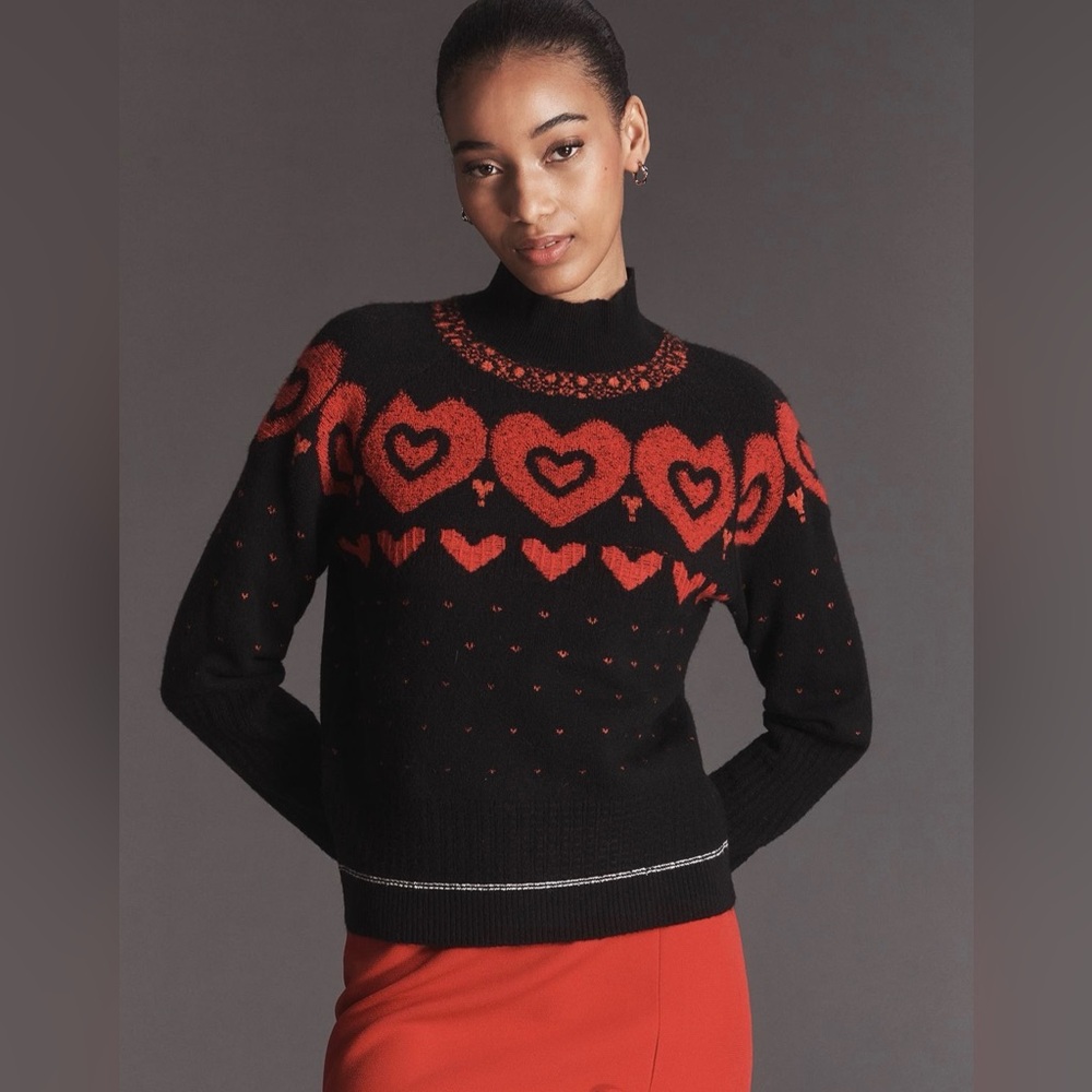 Maeve Mock-Neck Metallic Heart Icon Sweater EUC Sz. Sm